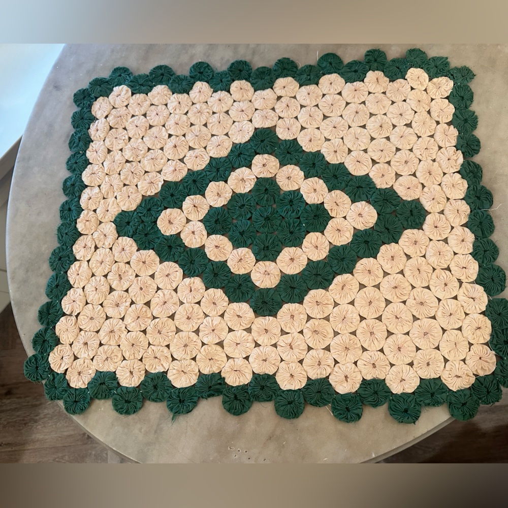Handcrafted Green and Cream Quilt Mat